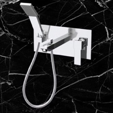 Bath Mixer with Rectangular Flange, Diverter, and Shower Kit